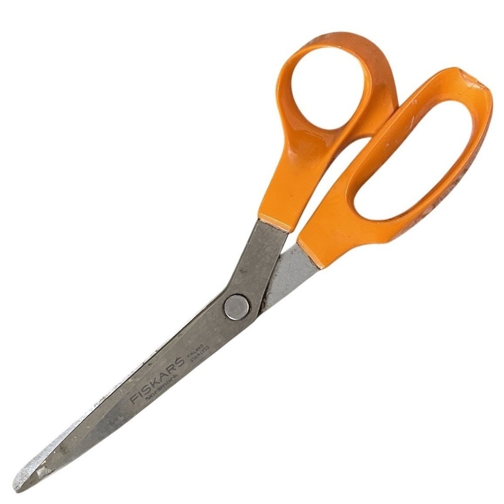 Vintage FISKARS 77 Stainless Steel Scissor Sewing Craft USA 8.5 in Orange Handle